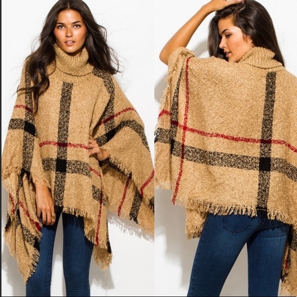 Sweaters - Tan & black turtleneck poncho NWT OSFM